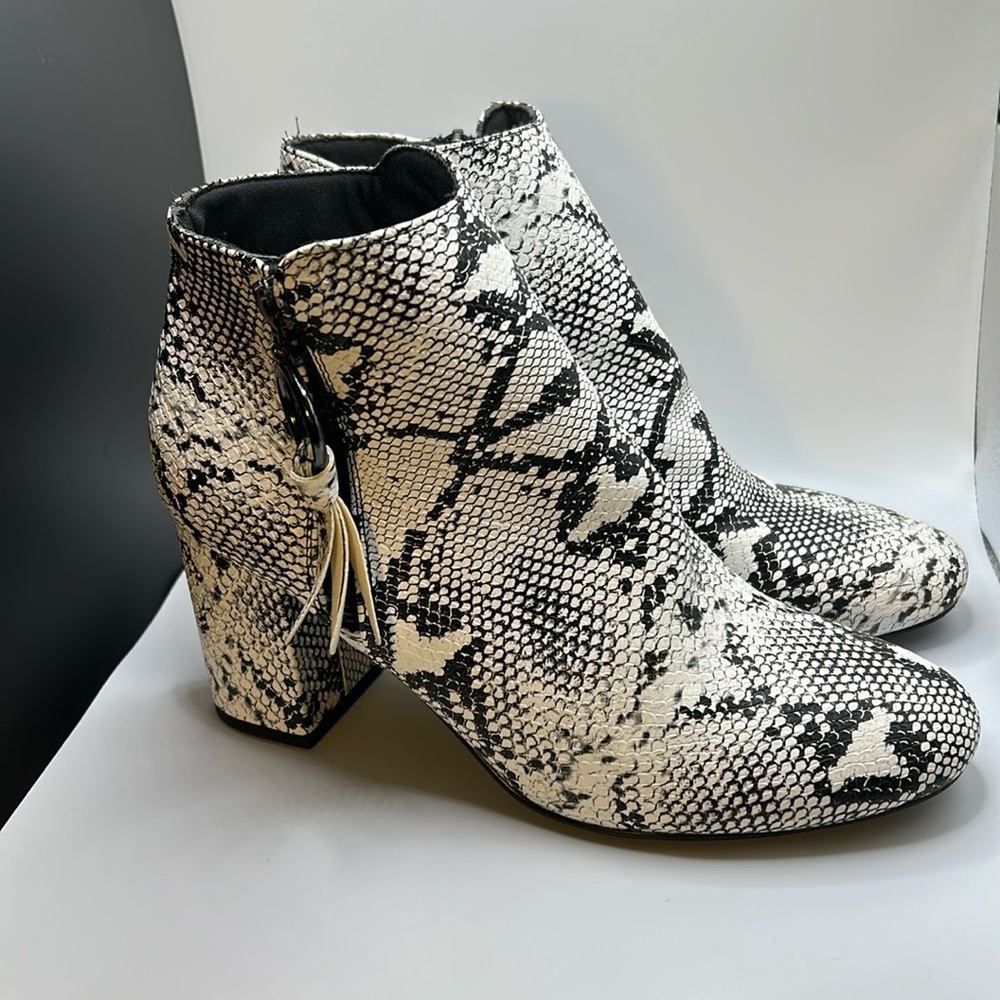 RETRO ANKLE BOOTS WOMEN CHUNKY HIGH HEEL 3" SNAKESKIN PUMPS SIZE 8